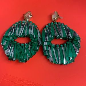 Jcrew raffia earrings in green and silver